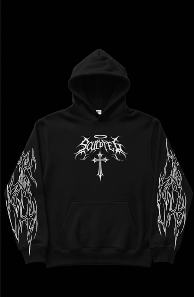 Cross sculpted black fleeced hoodie